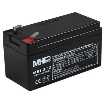 MHPower olověná baterie AGM 12V/1,3Ah, Faston F1 - 4,8 mm