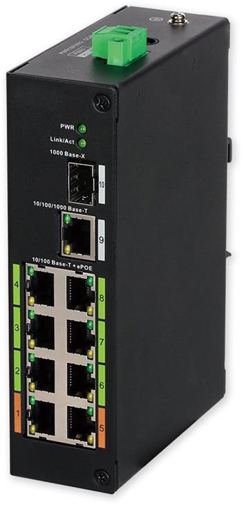 PoE switch, 8x ePoE, 1xGb/SFP, 120W, DIN