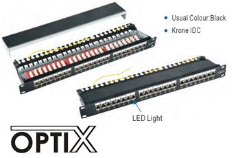 STP patch panel OPTIX Cat6, 24 port, 1U, black, s LED vyhledáváním