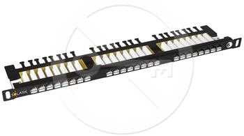 UTP patch panel SOLARIX Cat6, 24xRJ45, 0,5U, black, s vyvazovací lištou